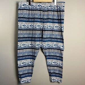 CATO Women's Blue/White Fair Isle Elastic Waist Casual Leggings 22/24W Stretchy‎
